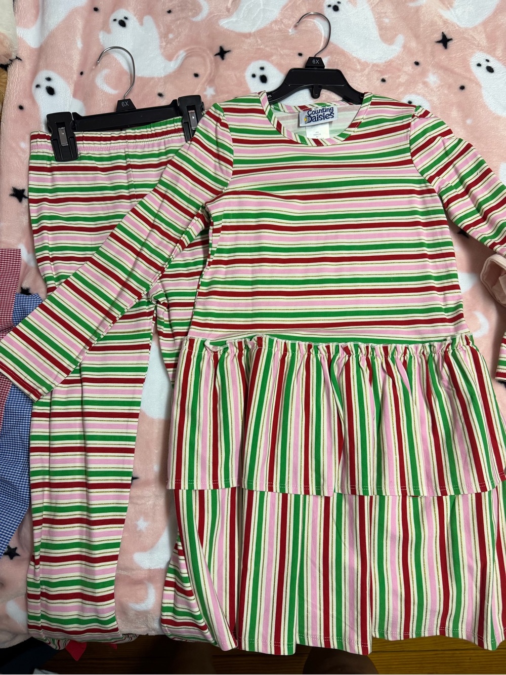 Kids Pink & Green Striped Pajama Set